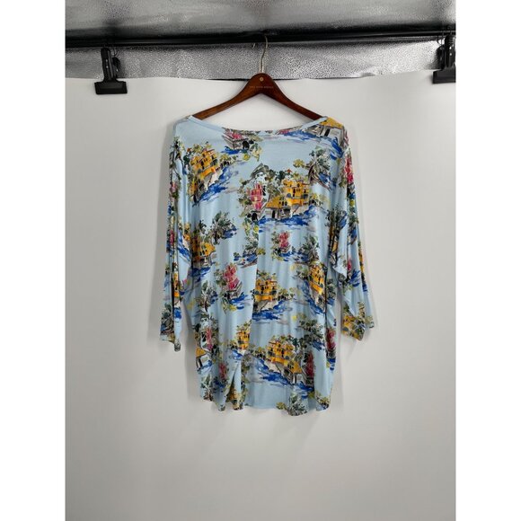 Karen Kane Womens Plus Size 3X On Holiday Blue Watercolor Jersey Tee Tunic Top - Picture 2 of 8